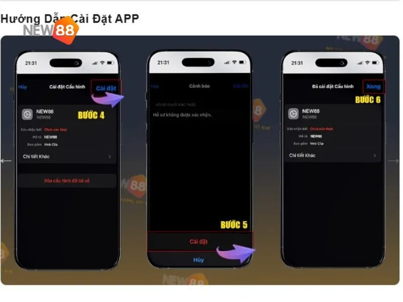Các bước sau cài đặt New88 trên iOS