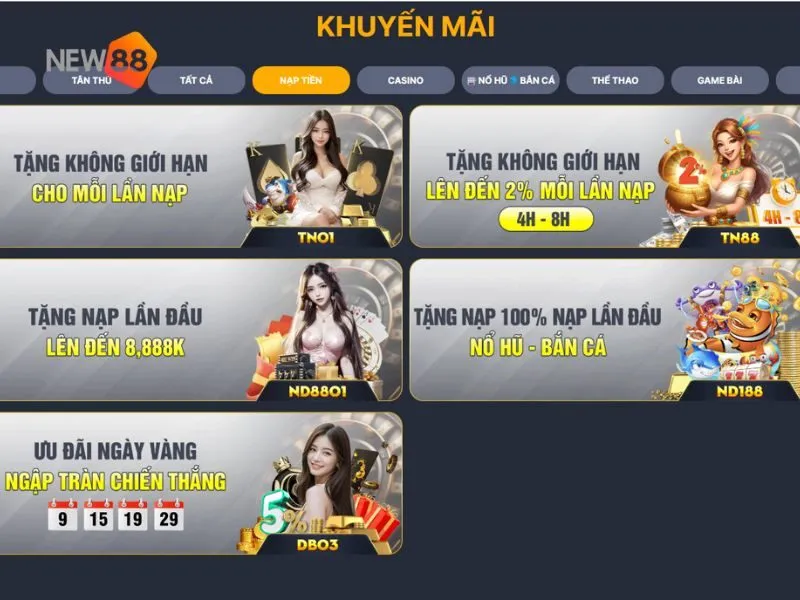 Nhiều code khuyến mãi được New88 triển khai