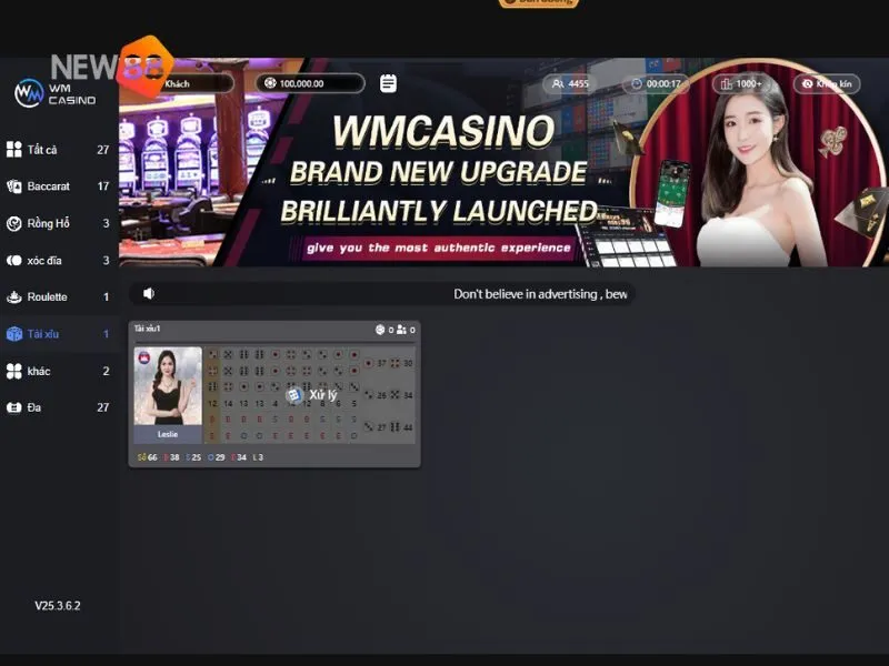 Tài xỉu New88 live hay nhất được cung cấp trên WM Casino